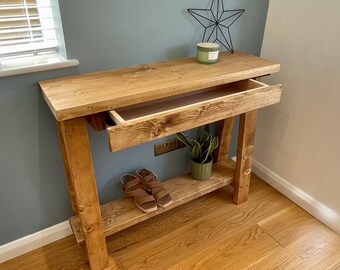 Console Table with Drawer & Shelf : Handmade From Solid Wood Hallway Table with Drawer Storage