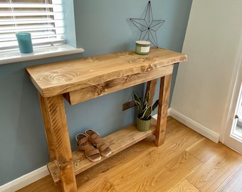 Live Edge Console Table with Drawer & Shelf : Handmade From Solid Wood Hallway Table with Drawer Storage