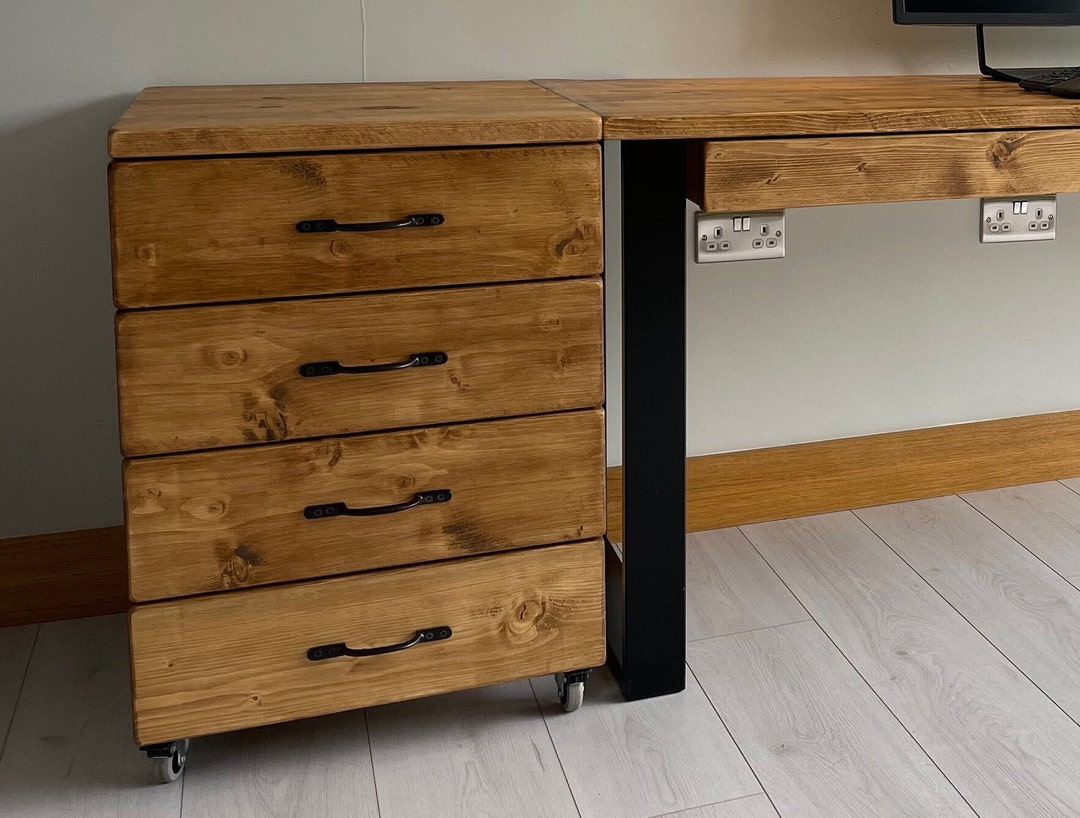 Rustic 4 Drawer Desk Storage Pedestal With Slow Closing Etsy UK