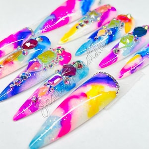 EASTER EGG -  XXL Stiletto Gel Press On Nails| Reusable Nails | Long Nails | Gifts for Her| | Rhinestones | Makartt | Glue on Nails