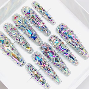 JEWELS - XXL Ballerina Gel Press on Nails| Reusable Nails | Long Nails | Gifts for Her| | Rhinestones | Makartt | DnD | Glue on Nails