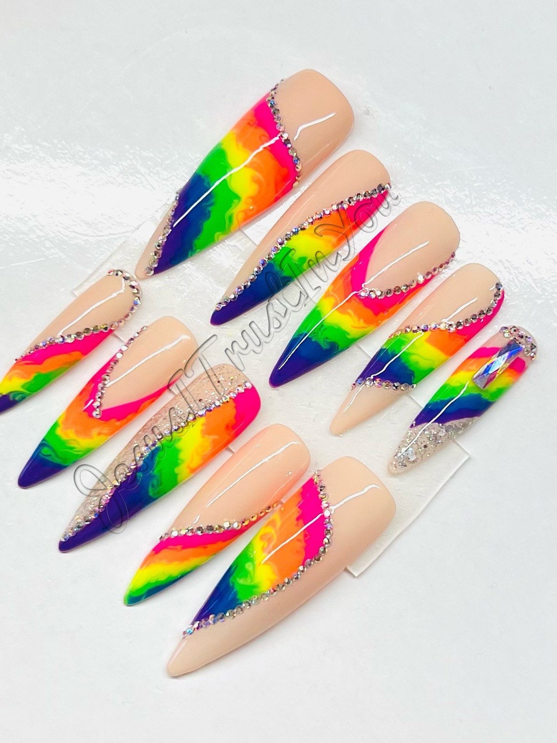 RAINBOW FANTASY XXL Ballerina Gel Press on Nails - Etsy