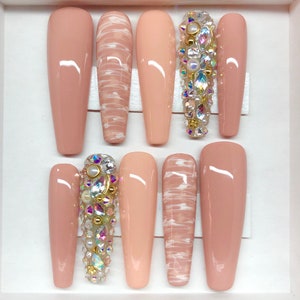 BLESSED XXL Ballerina Gel Press on Nails | Reusable Nails | Long Nails | Gifts for Her| | Rhinestones | Makartt | DnD | Glue on Nails