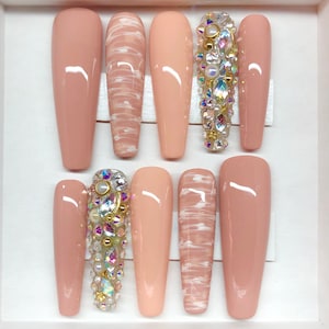 BLESSED XXL Ballerina Gel Press on Nails | Reusable Nails | Long Nails | Gifts for Her| | Rhinestones | Makartt | DnD | Glue on Nails