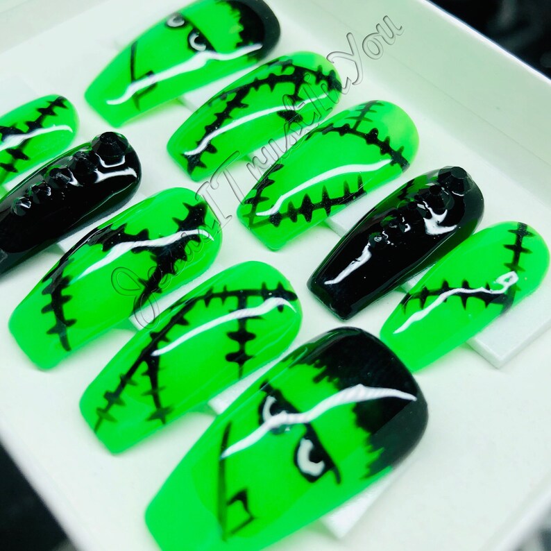 FRANKENSTEIN HALLOWEEN Gel Polish Press on Nails Etsy