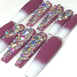 Sparkle WINE - XXL Ballerina - Press on Nails| Reusable Nails | Long Nails | Gifts for Her| | Rhinestones | Makartt | DnD | Glue on Nails