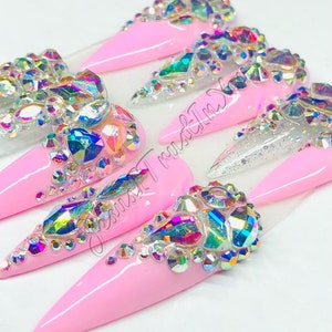 BLING BLING - Bling XXL Stiletto Press on Nails| Reusable Nails | Long Nails | Gifts for Her| | Rhinestones | Makartt | DnD | Glue on Nails
