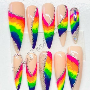 RAINBOW FANTASY XXL Ballerina Gel Press on Nails Reusable Long Nails ...