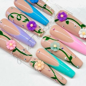 GARDENS - XXL Ballerina Gel Press on Nails | Glue on Nails | Reusable Nails | Long Nails | Gifts for Her