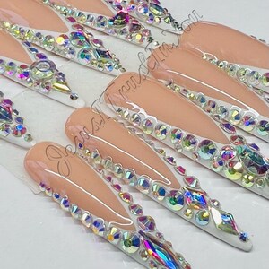 FRENCH BEAUTY - XXXL Stiletto Gel Press on Nails| Reusable Nails | Long Nails | Gifts for Her| | Rhinestones | Makartt | DnD | Glue on Nails