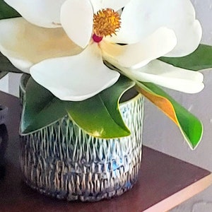 Pot with Cork Top - Porcelain - Carved Greens & Browns with some Blue - Pot