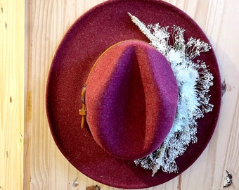 Maroon Hat with Dried Florals