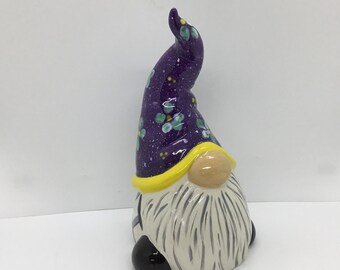 Purple Garden Gnome, Hand Painted Gnome, Ceramic Gnome, Garden Gnome Decoration, Purple Hand Painted in USA, Gnome Figurine, Purple  Gnome