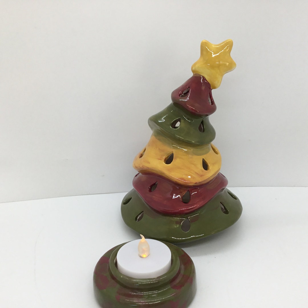 Christmas Tree Votive Christmas Animated Tree Hand Painted Etsy