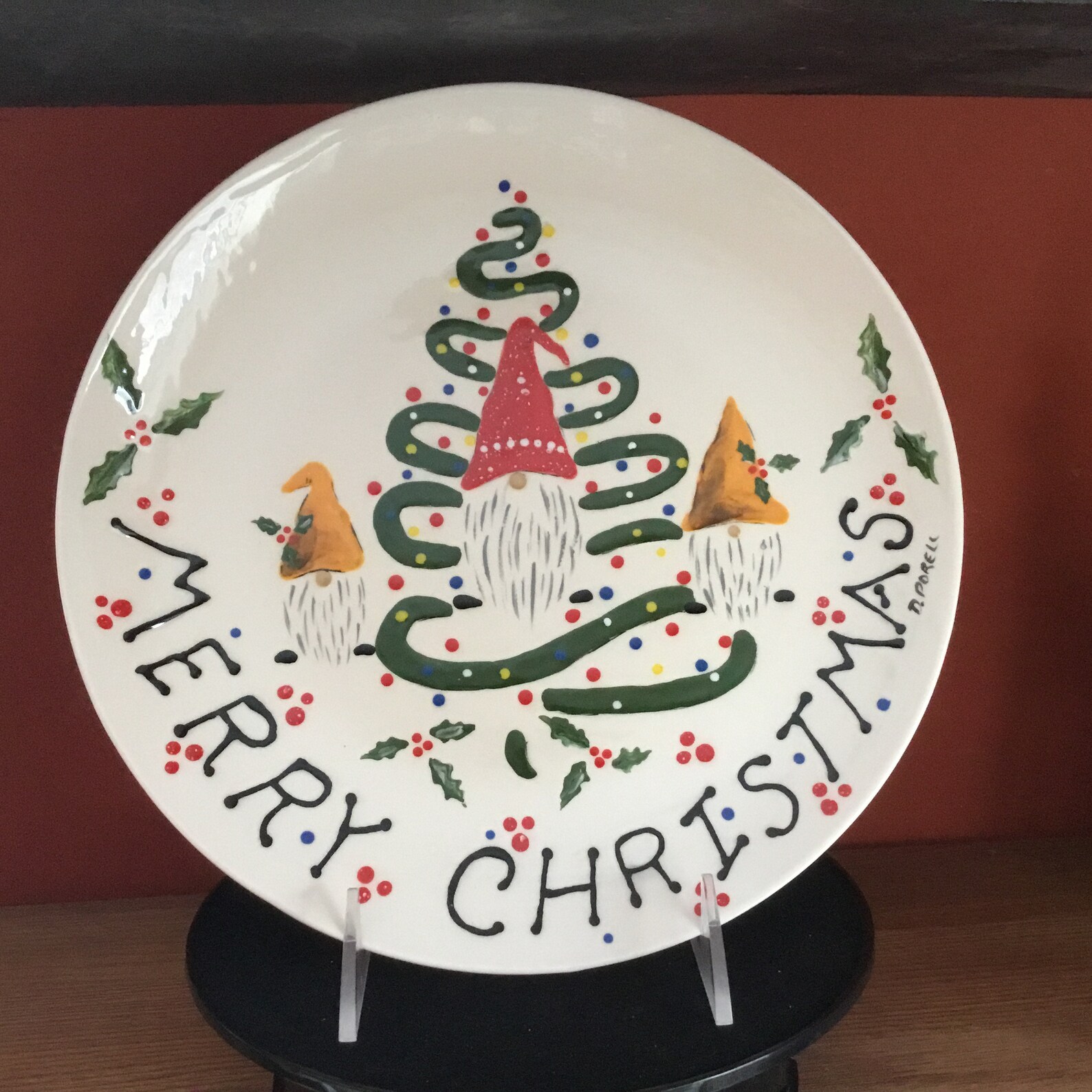 Gnome Christmas Plate Hand painted Gnome Platter Christmas Etsy