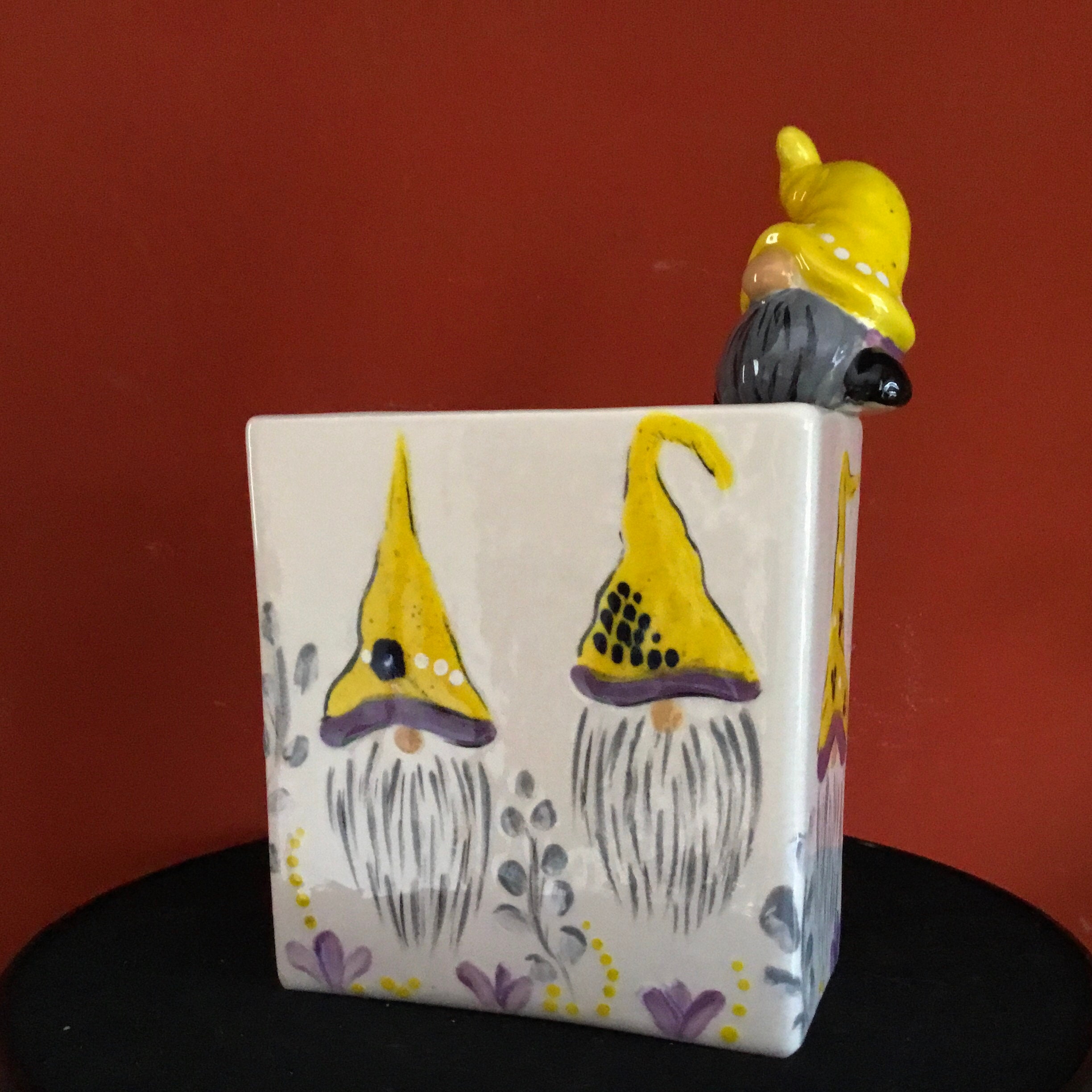 Gnome Desk Organizer Hand Painted Gnome Pencil Holder Etsy