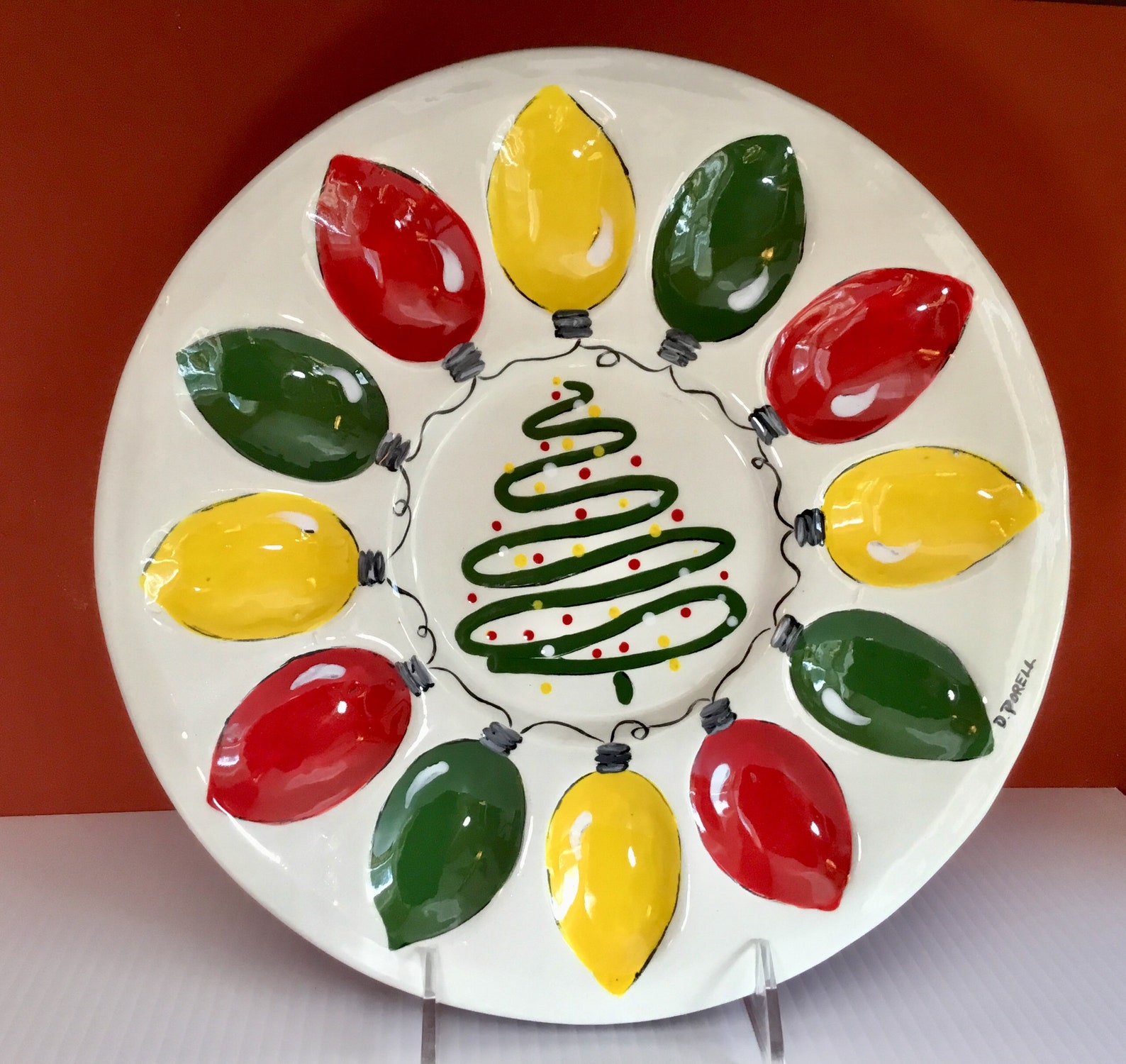 Ceramic Deviled Egg Platter Handpainted Christmas Platter Etsy