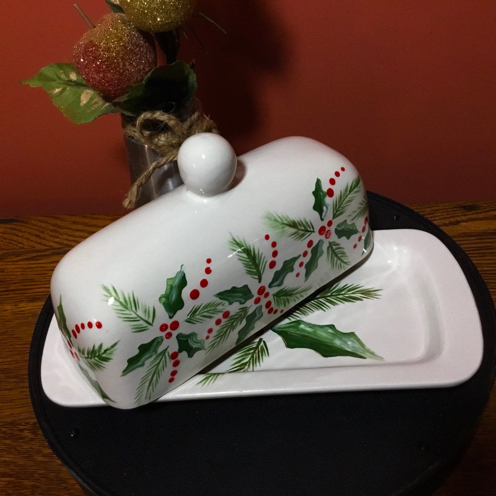 Holiday Butter Dish Christmas Butter Dish Hand Painted Etsy