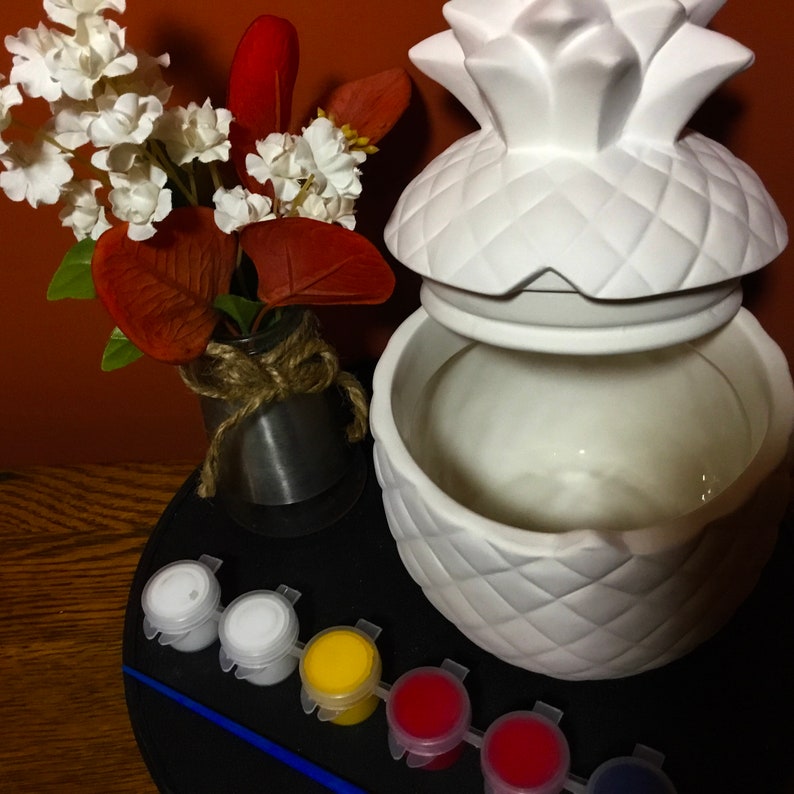 Ceramic Pineapple Canister Paint your own Pottery Pineapple Decor Bisque Glazed Inside Kitchen Pineapple Canister Ceramic Kit to Paint