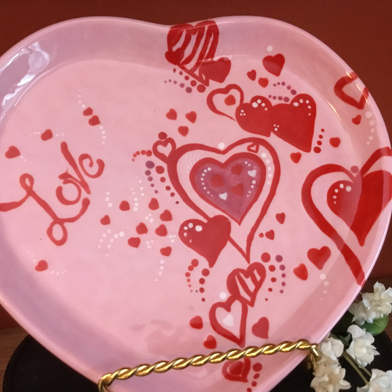 SALE Hand Painted Heart Dish Heart Serving Plate Hand Etsy
