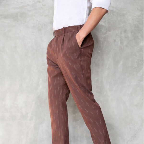 Slim Fit Handwoven Ikat Pants - Walnut Brown