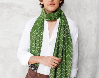 Unisex Handwoven Ikat Scarf - Forest Green