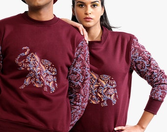 Unisex Printed Crewneck Sweatshirt - Maroon