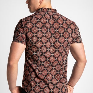 Men's Slim Fit Block Printed Cotton Shirt Farsh Black image 6