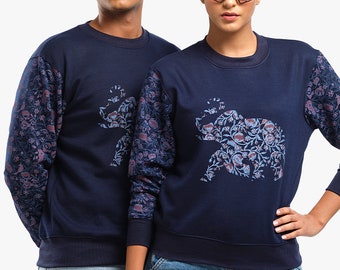 Unisex Printed Crewneck Sweatshirt - Navy