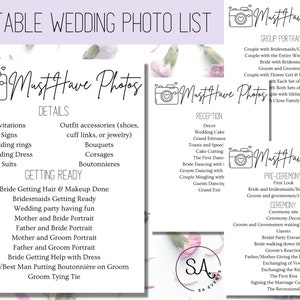 Druckbare Hochzeitsfoto Must Have Liste - PDF - NEUER PREIS - Fotografie - Familienfotos - Planer - Organizer - Printable Planner - Checkliste