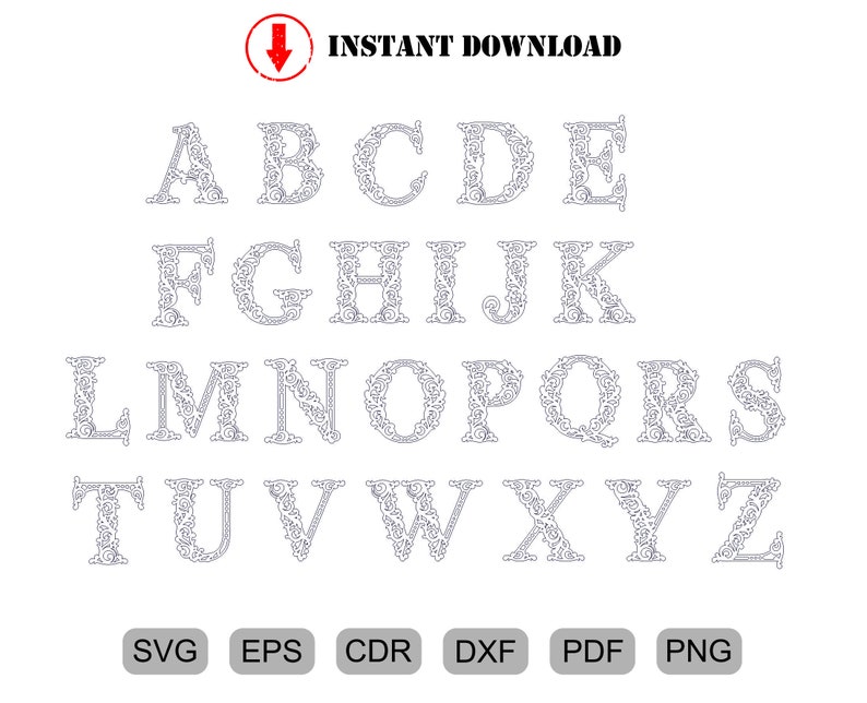 Download Swirl Letter Full Alphabet Monogram Vine Svg Digital Cut File Svg Glowforge Cricut Dxf Png Ai Cdr Svg Jpg Art Collectibles Drawing Illustration Delage Com Br