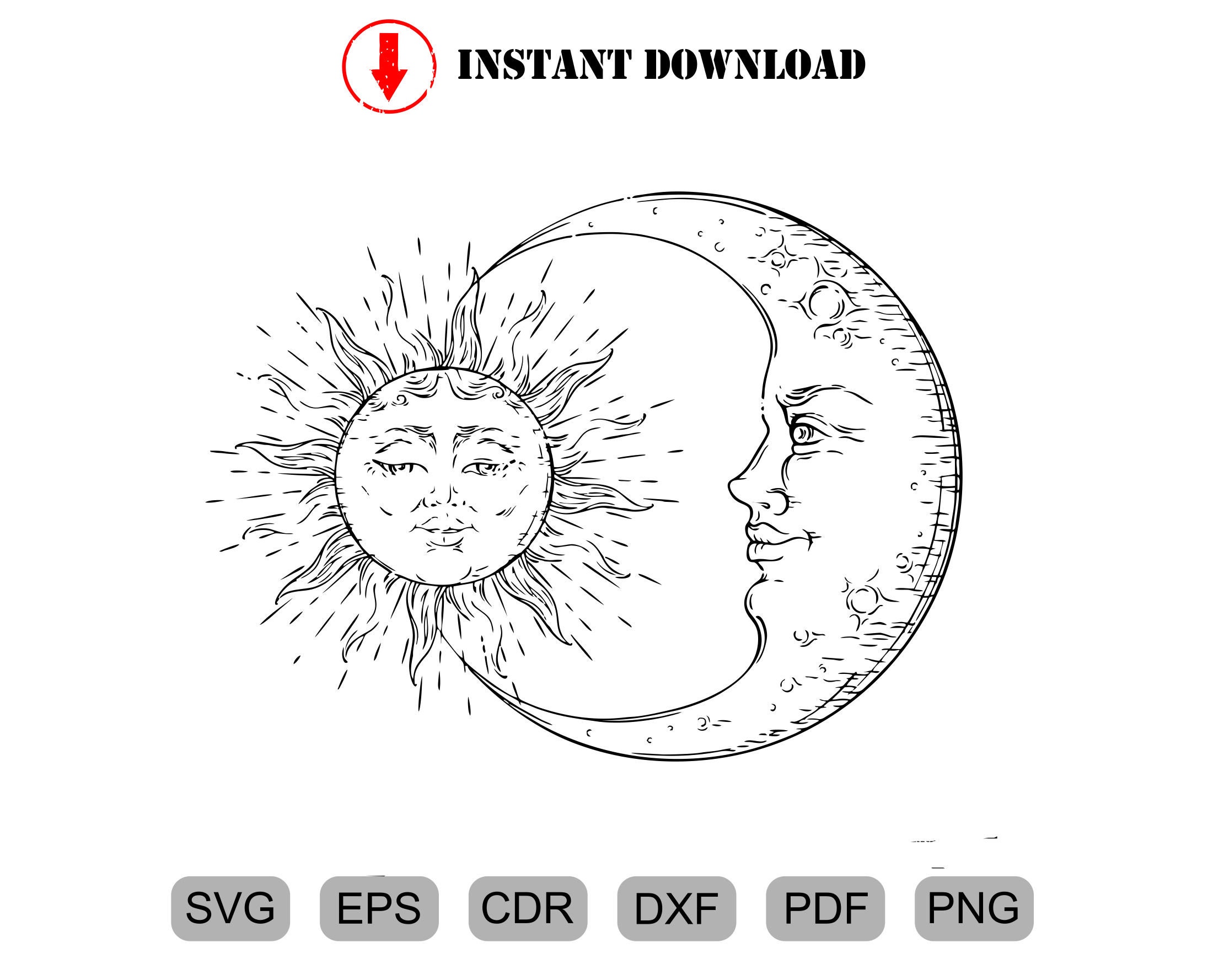 Celestial Sun And Moon Svg Cut File Png Includes Sun And Moon Etsy
