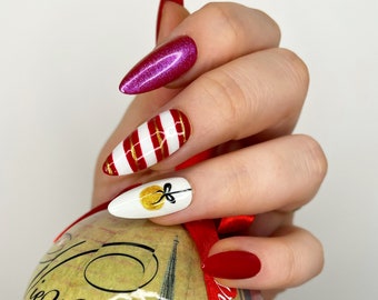 Press on nails | Christmas nails | Candy cane | False nails | Hand painted