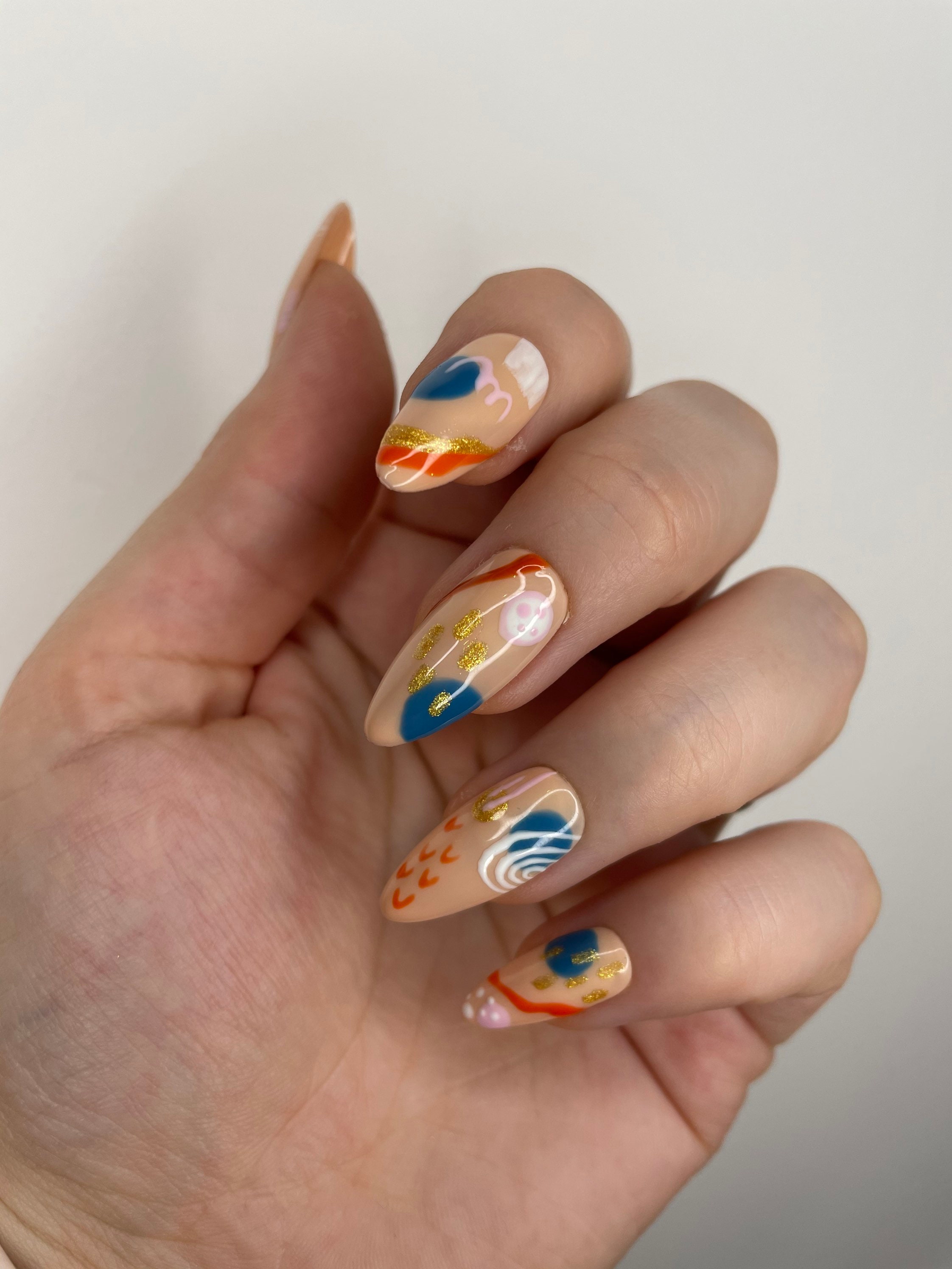 Press on Nails Abstract Art Nails Abstract Glue on Nails Etsy
