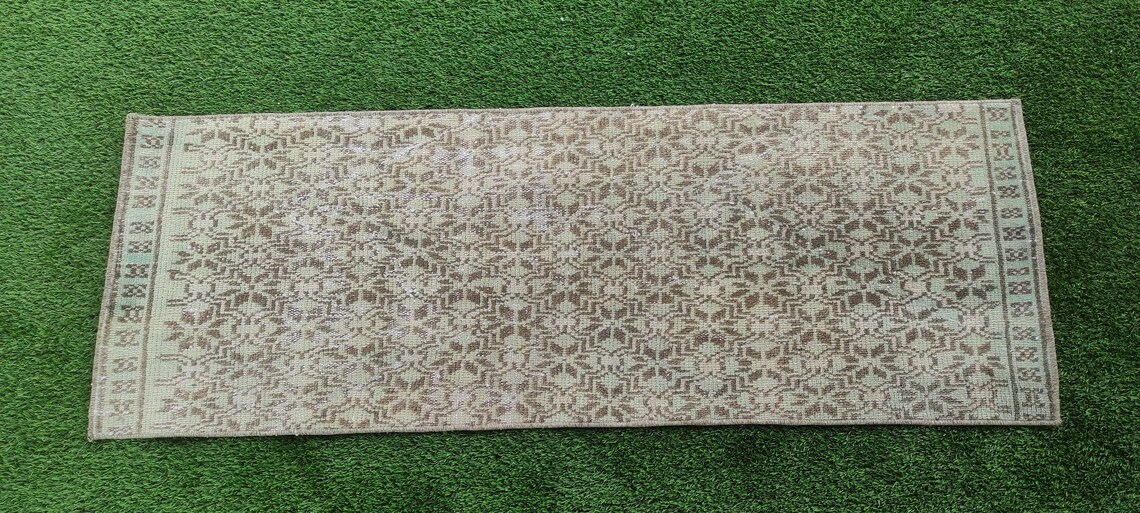 Green Narrow Faded 2x5 Oushak Runner Rug Persian Bathroom Etsy