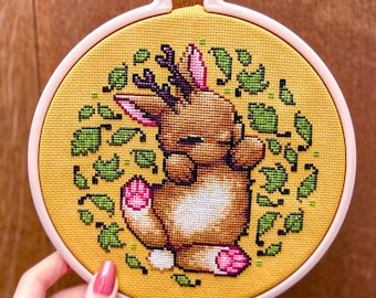 Baby Jackalope Cross Stitch - Small Bunny Rabbit Cross Stitch - Mythological Creatures & Cryptids - Adorable Animal Cross Stitch Pattern PDF