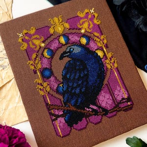 Cuervo Art Nouveau - Art Noucrow - Punto de cruz Dark Academia - Punto de cruz Corvus - Hermoso pájaro en punto de cruz - Patrón de punto de cruz en PDF