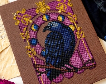 Art Nouveau Crow - Art Noucrow - Dark Academia Cross Stitch - Corvus Cross Stitch - Beautiful Bird Cross Stitch - Cross Stitch Pattern PDF