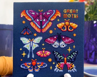 Papillons de nuit - jolis insectes au point de croix - motif de point XS coloré - insectes et coléoptères - papillon - beaux papillons de nuit modèle de point de croix PDF