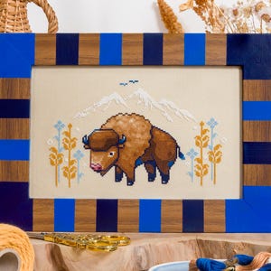 Bison Horizon - Cute Bison Cross Stitch Pattern - Savanna Landscape - Gentle Giant - Adorable Animal - Wild Animals Cross Stitch Pattern PDF image 1
