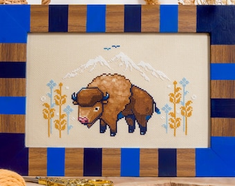 Bison Horizon - Cute Bison Cross Stitch Pattern - Savanna Landscape - Gentle Giant - Adorable Animal - Wild Animals Cross Stitch Pattern PDF