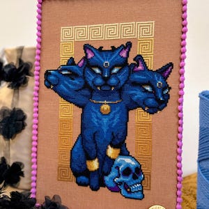 Cerberpuss - Gato Cerbero - Punto de cruz - Críptido mítico - Gato de tres cabezas - Patrón de punto de cruz de la mitología griega antigua (PDF)