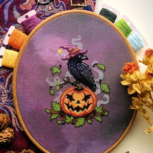Jack-Crow-Lantern - Crow Cross Stitch Pattern - Cozy Autumn - Evil Halloween Pumpkin Cross Stitch - Halloween Cross Stitch Pattern PDF
