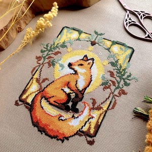Art Nouveau Fox - Fancy Fox - Floral Arrangement - Forest Cross Stitch - Art History Cross Stitch - Adorable Fox Cross Stitch Pattern PDF