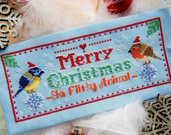 Christmas Birds - Merry Christmas! - Ya Filthy Animal! - Robin and Great Tit - Eye-catching Christmas Home Decor - Cross Stitch Pattern PDF