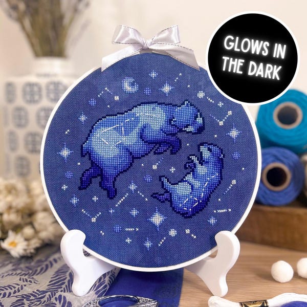 Big Bear & Small Bear Constellations Cross Stitch Pattern - Ursa Major Ursa Minor XStitch - Stars and Moon - Galaxy Cross Stitch Pattern PDF