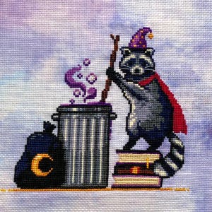 Magic Raccoon - Animal Wizard - Bewitching Bandit - Cute Animal Cross Stitch - Witchy Raccoon - Witchcraft Cross Stitch Pattern PDF