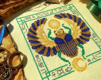 Egyptian Scarab - Ancient Beetle - Hieroglyphs Cross Stitch Pattern - Golden Cross Stitch - Insect - Art History - Cross Stitch Pattern PDF