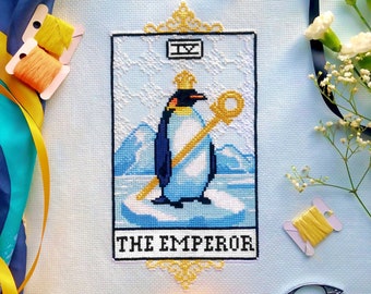 The Emperor Tarot - Emperor Penguin Cross Stitch - Tarot Parody - Tarot Deck Cross Stitch Pattern - Royalty - Bird Cross Stitch Pattern PDF