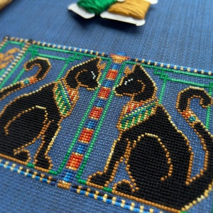 Egyptian Cats - Ancient Egypt Cross Stitch Pattern - Symmetrical Black Cats Stitch - Art History - Cute Animals Cross Stitch Pattern PDF